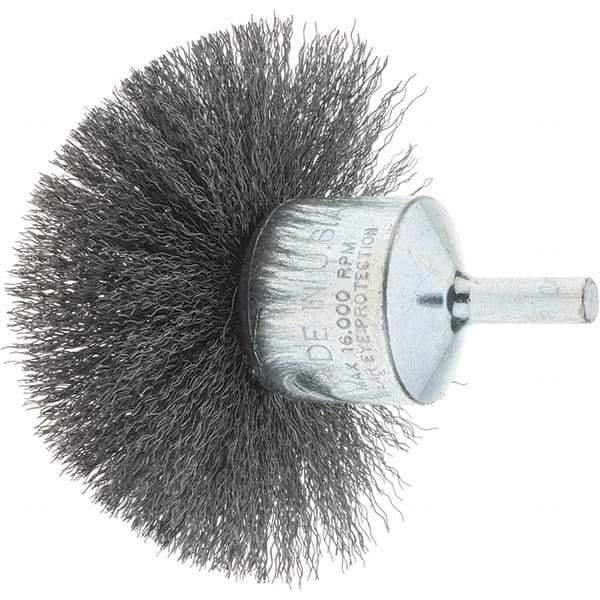 Tru-Maxx - 3" Brush Diam, Crimped, Flared End Brush - 1/4" Diam Steel Shank, 16,000 Max RPM - Benchmark Tooling