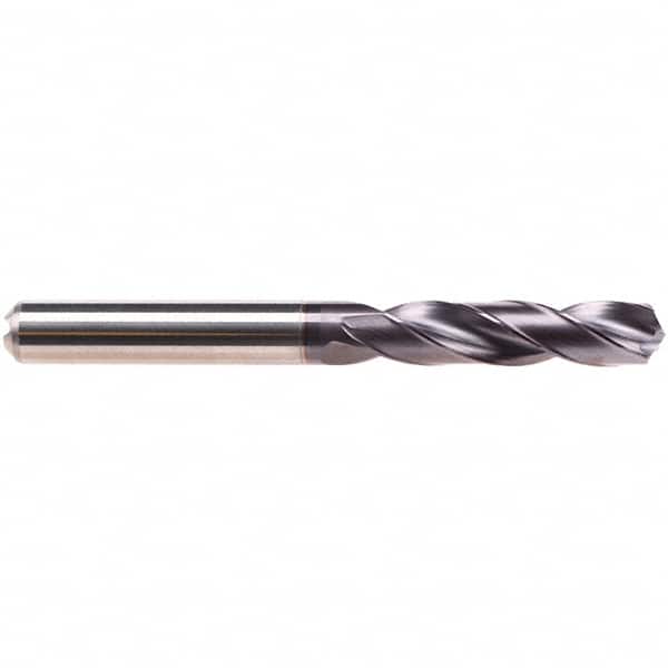 Emuge - 3.35mm 140° Spiral Flute Solid Carbide Screw Machine Drill Bit - TiAlN Finish, Right Hand Cut, 20mm Flute Length, 62mm OAL, Four Facet Point, Straight Shank, Through Coolant - Benchmark Tooling