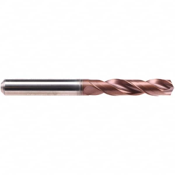 Emuge - 3/8" 140° Spiral Flute Solid Carbide Screw Machine Drill Bit - AlCrN Finish, Right Hand Cut, 47mm Flute Length, 89mm OAL, Four Facet Point, Straight Shank, Through Coolant - Benchmark Tooling