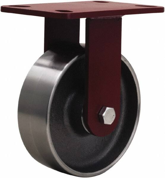 Hamilton - 6" Diam x 2" Wide x 7-3/4" OAH Top Plate Mount Rigid Caster - Forged Steel, 2,000 Lb Capacity, Sealed Precision Ball Bearing, 4-1/2 x 6-1/2" Plate - Benchmark Tooling