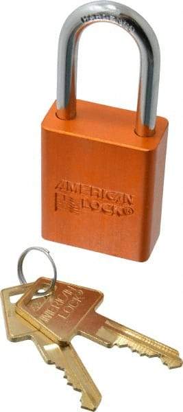 American Lock - Keyed Alike Conductive Lockout Padlock - 1-1/2" Shackle Clearance, 1/4" Shackle Diam, 1.8" Body Height x 1-1/2" Body Width, Orange, 5 Pins - Benchmark Tooling