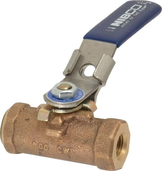 NIBCO - 1/4" Pipe, Reduced Port, Bronze Standard Ball Valve - 1 Piece, Inline - One Way Flow, FNPT x FNPT Ends, Locking Lever Handle, 600 WOG - Benchmark Tooling