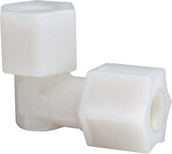 Made in USA - 3/8" Tube OD, Nylon Plastic Compression Tube Female Elbow - 3/8 NPT Pipe, 220°F Max, Plastic Grip - Benchmark Tooling