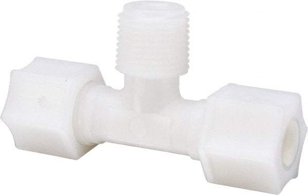 Made in USA - 3/8" Tube OD, Nylon Plastic Compression Tube Male Branch Tee - 3/8 NPT Pipe, 220°F Max, Plastic Grip - Benchmark Tooling