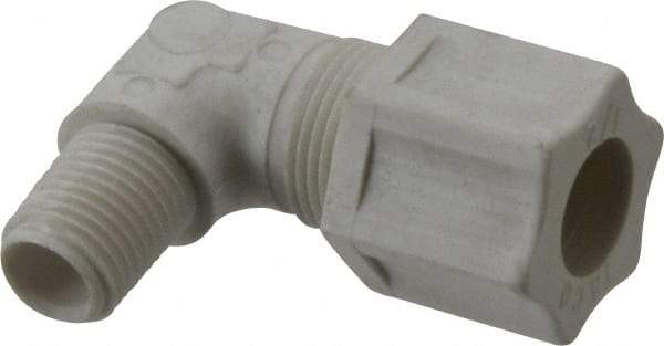 Made in USA - 1/2" Tube OD, Polypropylene Plastic Compression Tube Male Elbow - 1/4 NPT Pipe, 215°F Max, Plastic Grip - Benchmark Tooling