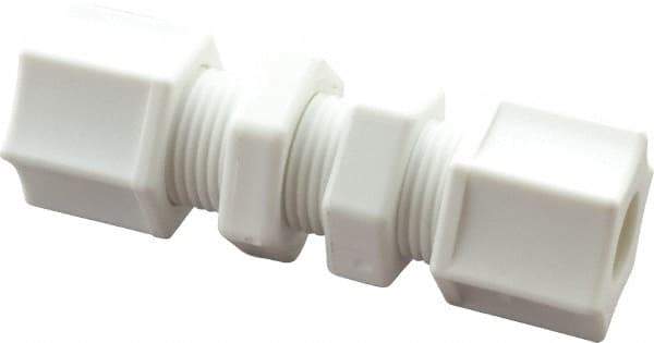 Made in USA - 3/8" Tube OD, Polypropylene Plastic Compression Tube Bulkhead Union - 215°F Max, Plastic Grip - Benchmark Tooling