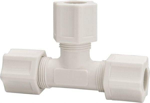 Made in USA - 1/2" Tube OD, Polypropylene Plastic Compression Tube Union Tee - 215°F Max, Plastic Grip - Benchmark Tooling