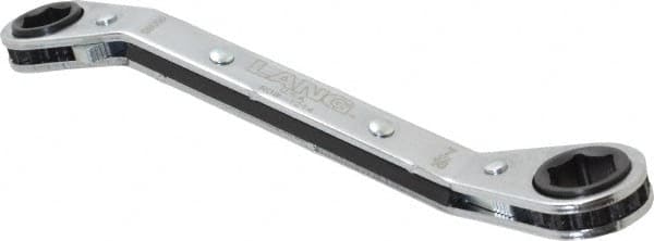 Lang - 3/8" x 7/16" 6 Point Reversible Ratcheting Offset Box Wrench - Double End, 5-7/16" OAL, Steel, 25° Offset - Benchmark Tooling