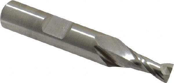 Niagara Cutter - 1/4", 1/2" LOC, 3/8" Shank Diam, 2-5/16" OAL, 2 Flute, Cobalt Square End Mill - Single End, Uncoated, Spiral Flute, 30° Helix, Centercutting, Right Hand Cut, Right Hand Flute, Series SP205 - Benchmark Tooling