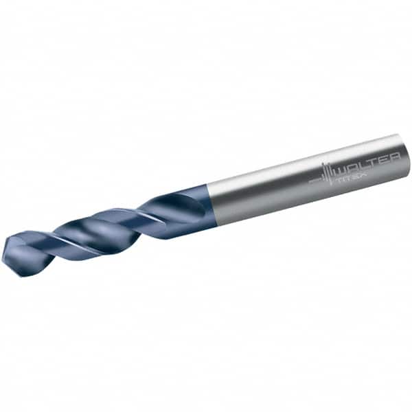 Walter-Titex - 3.2mm 118° Spiral Flute Cobalt Screw Machine Drill Bit - Tinal Finish, Right Hand Cut, 18mm Flute Length, 49mm OAL, Six Facet Point, Straight Shank - Benchmark Tooling