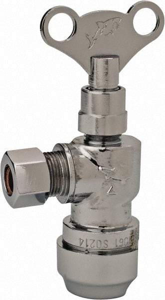 SharkBite - 1/2 & 3/8" Pipe, 200 psi WOG Rating, Brass Angle Stop Valve - Loose Key Handle, Push Fit End Connections, For Potable Water Applications - Benchmark Tooling