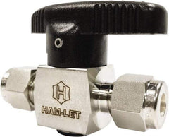 Ham-Let - 1/2" Pipe, 3,000 psi WOG Rating, 316/316L Stainless Steel, Inline, One Way Instrumentation Plug Valve - Wedge Handle, Compression x Compression End Connections, Reinforced PTFE Seal - Benchmark Tooling