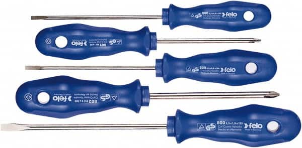 Felo - 5 Piece Phillips & Slotted Screwdriver Set - Bit Sizes: Philips #1 to #2, Comes in Cardboard/Plastic Window - Benchmark Tooling