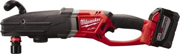 Milwaukee Tool - 18 Volt 7/16" Chuck Right Angle Handle Cordless Drill - 0-350; 0-950 RPM, Reversible, 2 Lithium-Ion Batteries Included - Benchmark Tooling