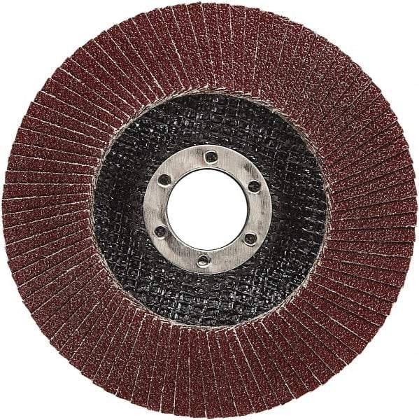 3M - 40 Grit, 4-1/2" Disc Diam, 7/8" Center Hole, Type 27 Ceramic Flap Disc - 13,300 Max RPM, Cloth Backing, Arbor Attaching System, Coated - Benchmark Tooling