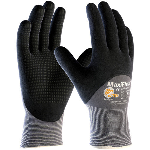 34-845/XXL MaxiFlex Seamless Knits - MaxiFlex Endurance - 15G Gry Nylon - Black 3/4 MicroFoam Nitrile Dot Coat - Exact Industrial Supply