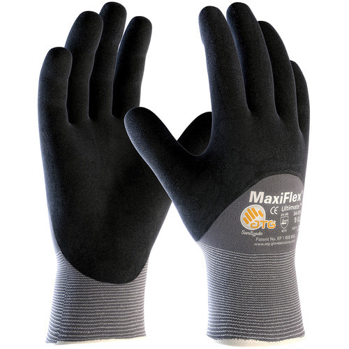 34-875/L MaxiFlex Seamless Knits - MaxiFlex Ultimate - 15G Gray Nylon Shell - 3/4 Black Nitrile Micro-Foam - Exact Industrial Supply