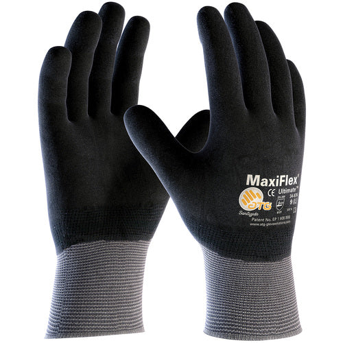 34-876/S MaxiFlex Seamless Knits - MaxiFlex Ultimate - 15G Gry. Nylon Shell - Full Coat Black MFoam Nitrile - Exact Industrial Supply