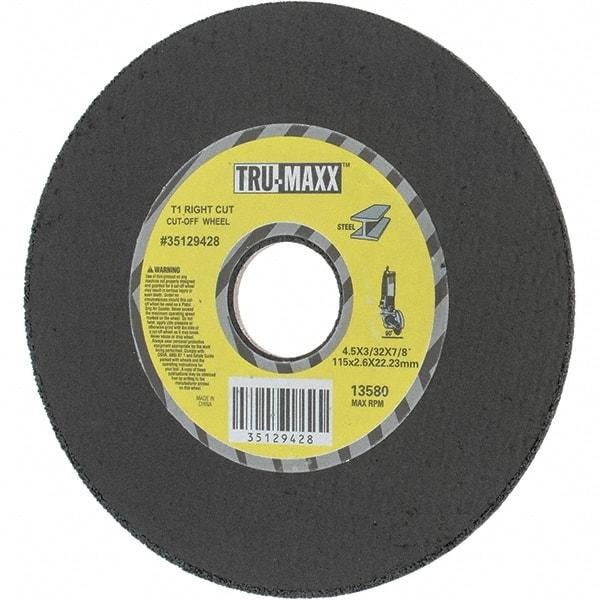 Tru-Maxx - 4-1/2" Aluminum Oxide Cutoff Wheel - 0.0938" Thick, 7/8" Arbor, Use with Portable Tools - Benchmark Tooling
