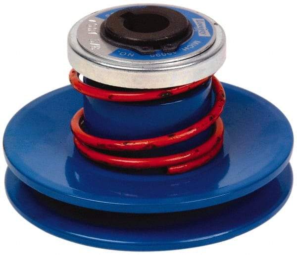 Lovejoy - 1.62" Min Pitch, 2.81" Long, 3-3/4" Max Diam, Spring Loaded Variable Speed Pulley - 4" Outside Diam, 1/2" Inside Diam, 1/2 Hp at 1750 RPM, 0.333 Hp at 1150 RPM - Benchmark Tooling