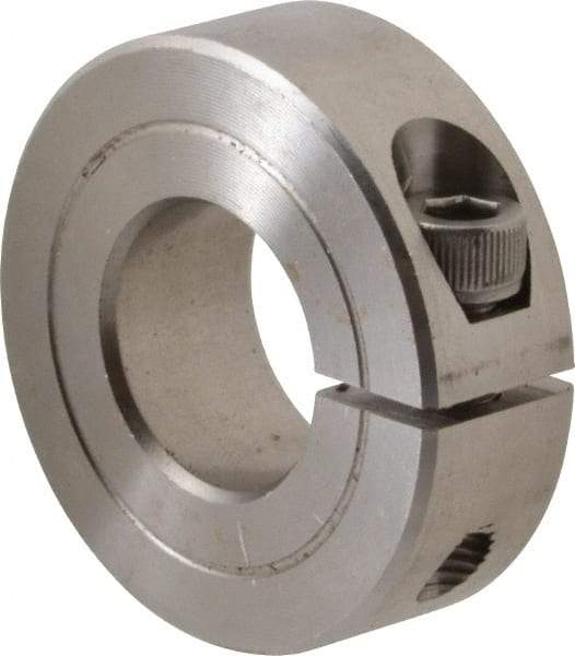 Climax Metal Products - 11/16" Bore, Stainless Steel, One Piece One Piece Split Shaft Collar - 1-1/2" Outside Diam, 1/2" Wide - Benchmark Tooling