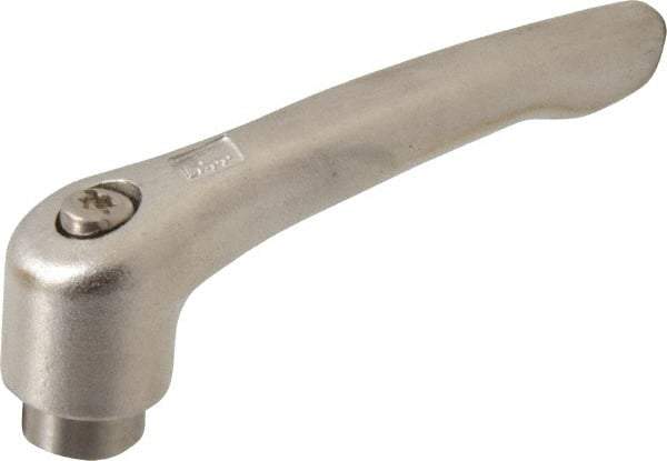 KIPP - 5/16-18, 13.5mm Hub Diam, Stainless Steel Female Threaded Insert Adjustable Clamping Handle - 74.5mm OAL, 42.5mm High, 12mm Hole Depth - Benchmark Tooling