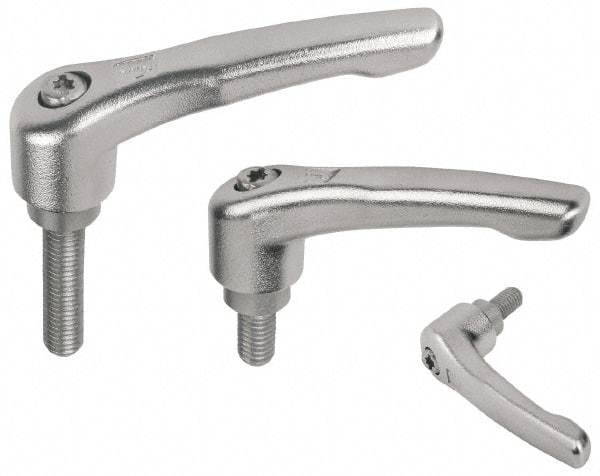 KIPP - 5/16-18, 17/32" Hub Diam, Stainless Steel Threaded Stud Adjustable Clamping Handle - 15mm Stud Length, 74.5mm OAL, 42.5mm High - Benchmark Tooling