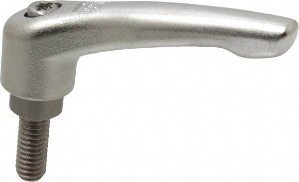 KIPP - 5/16-18, 17/32" Hub Diam, Stainless Steel Threaded Stud Adjustable Clamping Handle - 20mm Stud Length, 74.5mm OAL, 42.5mm High - Benchmark Tooling
