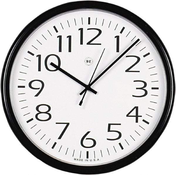 UNIVERSAL - 12 Inch Diameter, White Face, Dial Wall Clock - Analog Display, Black Case, Runs on AA Battery - Benchmark Tooling