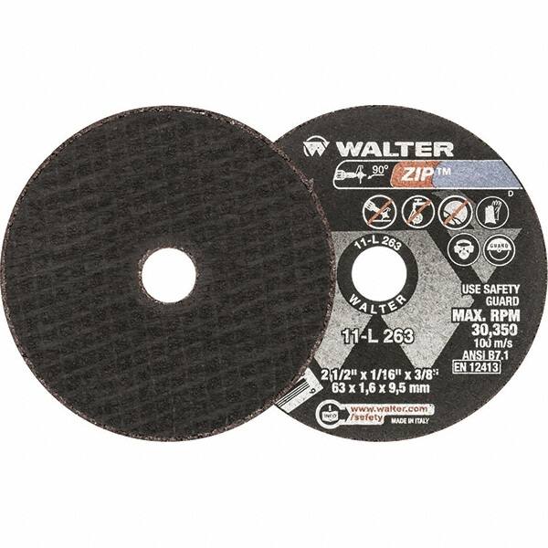 WALTER Surface Technologies - 2-1/2" 24 Grit Aluminum Oxide Cutoff Wheel - 1/16" Thick, 3/8" Arbor, 30,350 Max RPM, Use with Die Grinders - Benchmark Tooling