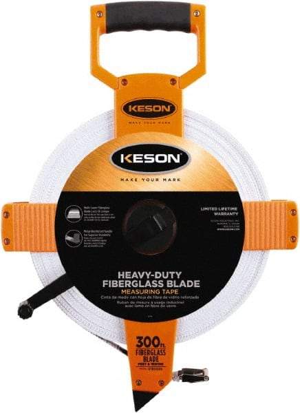 Keson - 300' x 1/2" Tape Measure - 1/10 & 1/100" Graduation - Benchmark Tooling