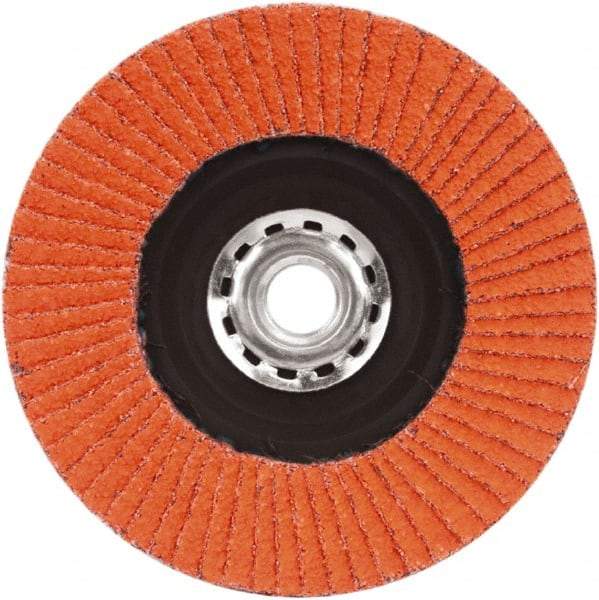 Norton - 80 Grit, 5" Disc Diam, 5/8-11 Center Hole, Type 27 Ceramic Alumina Flap Disc - 12,000 Max RPM, Plastic Backing, Arbor Attaching System, Coated - Benchmark Tooling