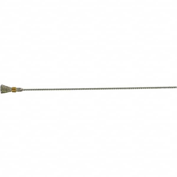 Brush Research Mfg. - 1/4" Diam Helical Stainless Steel Tube Brush - Single Spiral, 0.005" Filament Diam, 1/2" Brush Length, 8" OAL, 0.112" Diam Galvanized Steel Shank - Benchmark Tooling