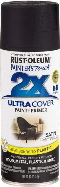 Rust-Oleum - Canyon Black, Satin, Enamel Spray Paint - 8 to 12 Sq Ft per Can, 12 oz Container - Benchmark Tooling