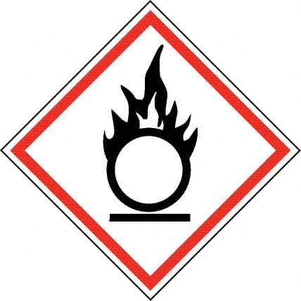 NMC - Hazardous Materials Label, Header: Oxidizer Warning - Legend: GHS - Graphic, English, Black & Red, 4" Long x 4" High, No Coating - Benchmark Tooling