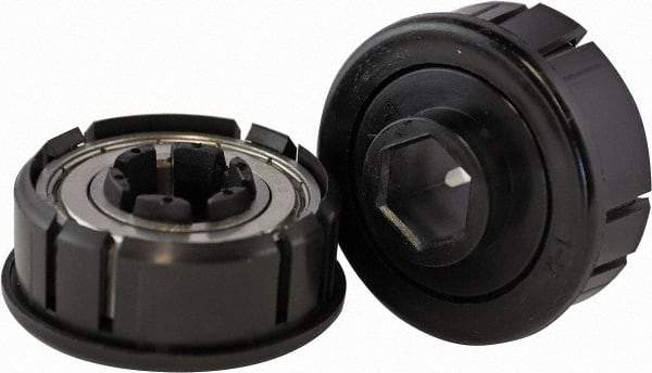 USDI - 1 Row, 2.262" OD, 11/16" Hex Double Seal Conveyor Roller Bearing - 750 Lb Capacity, 550 Max RPM, with Flange, Steel with Plastic, Zinc Housing - Benchmark Tooling