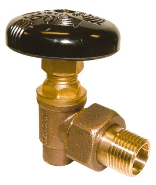 Legend Valve - 1/2" Pipe, 60 psi WOG Rating, Soldered x Male Union End Connections, Handwheel Hot Water Angle Radiator Valve - Bronze - Benchmark Tooling