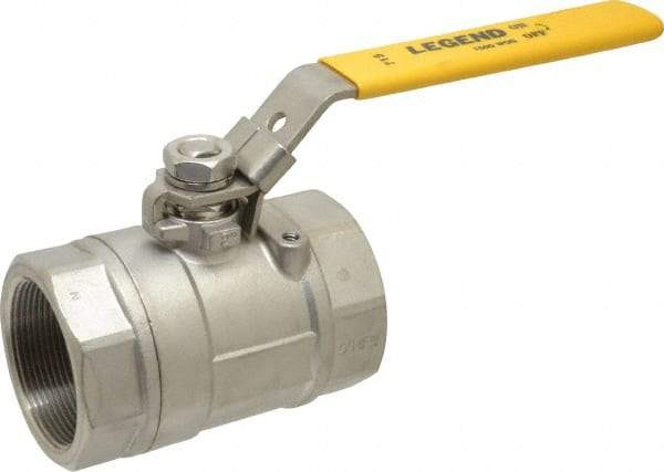 Legend Valve - 2" Pipe, Large Port, Stainless Steel Standard Ball Valve - 2 Piece, Inline - One Way Flow, FNPT x FNPT Ends, Locking Lever Handle, 1,500 WOG, 150 WSP - Benchmark Tooling