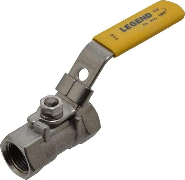 Legend Valve - 3/8" Pipe, Standard Port, Stainless Steel Standard Ball Valve - 1 Piece, Inline - One Way Flow, FNPT x FNPT Ends, Locking Lever Handle, 800 WOG, 150 WSP - Benchmark Tooling