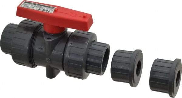 Legend Valve - 1" Pipe, Full Port, PVC True Union Design Ball Valve - Inline - One Way Flow, FNPT x Solvent Ends, Tee Handle, 150 WOG - Benchmark Tooling