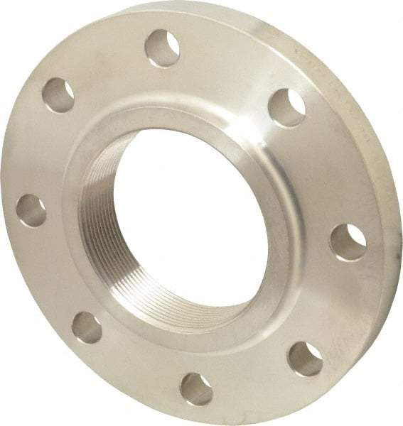 Merit Brass - 4" Pipe, 9" OD, Stainless Steel, Threaded Pipe Flange - 7-1/2" Across Bolt Hole Centers, 3/4" Bolt Hole, 150 psi, Grades 316 & 316L - Benchmark Tooling