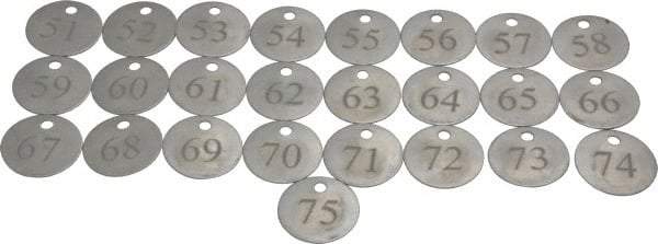 Value Collection - 1-1/4" High x 1-1/4" Long, 51 to 75, English Safety & Facility Numbered Tag - 1 Side, Aluminum - Benchmark Tooling