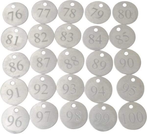 Value Collection - 1-1/4" High x 1-1/4" Long, 76 to 100, English Safety & Facility Numbered Tag - 1 Side, Aluminum - Benchmark Tooling