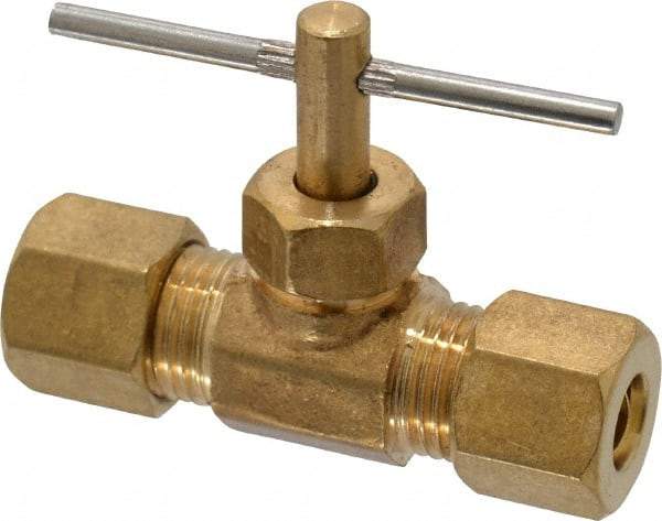 Cerro - 1/4" Pipe, Inline Needle Valve - Compression x Compression Ends, Brass Valve, 150 Max psi - Benchmark Tooling