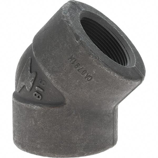 Made in USA - Size 1-1/2", Class 3,000, Forged Carbon Steel Black Pipe 45° Elbow - 925 psi, Threaded End Connection - Benchmark Tooling