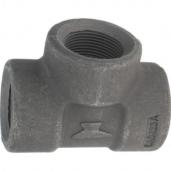 Made in USA - Size 1-1/4", Class 3,000, Forged Carbon Steel Black Pipe Tee - 925 psi, Threaded End Connection - Benchmark Tooling