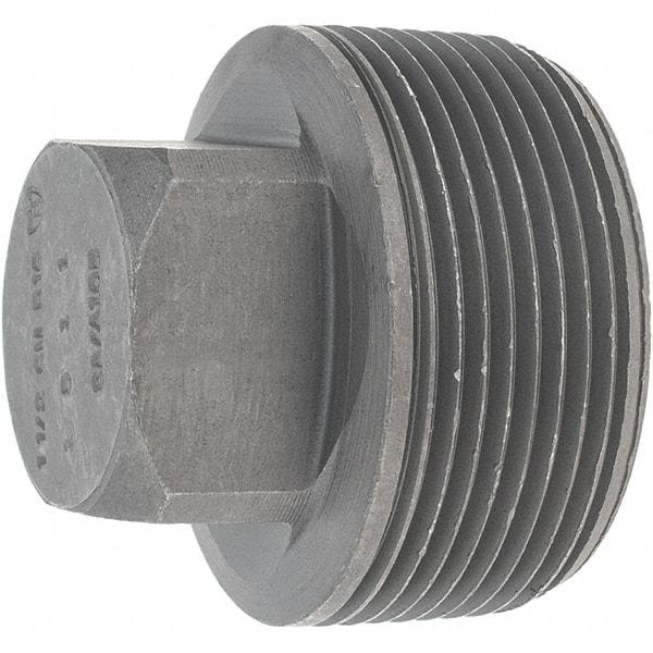 Made in USA - Size 1-1/2", Class 3,000, Forged Carbon Steel Black Pipe Square Plug - 925 psi, Threaded End Connection - Benchmark Tooling