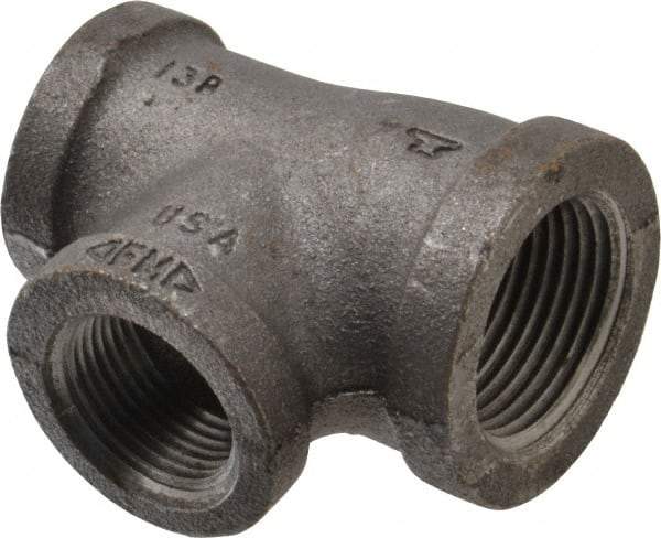 Made in USA - Size 1 x 3/4 x 3/4", Class 150, Malleable Iron Black Pipe Reducing Tee - 150 psi, Threaded End Connection - Benchmark Tooling