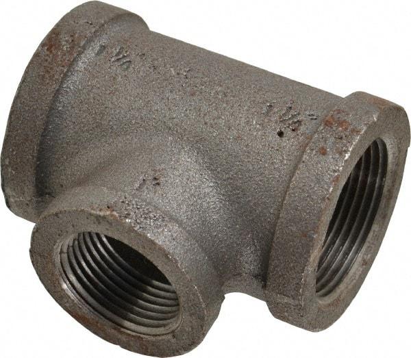 Made in USA - Size 1-1/4 x 1-1/4 x 1", Class 150, Malleable Iron Black Pipe Reducing Tee - 150 psi, Threaded End Connection - Benchmark Tooling