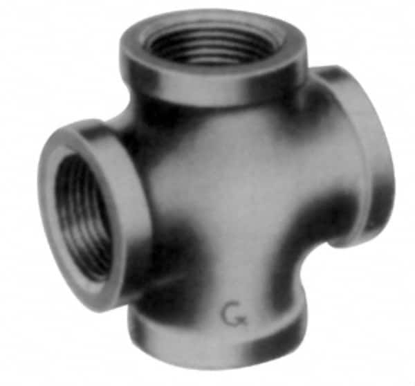 Made in USA - Size 1-1/4", Class 3,000, Forged Carbon Steel Black Pipe Cross - 3,000 psi, Threaded End Connection - Benchmark Tooling